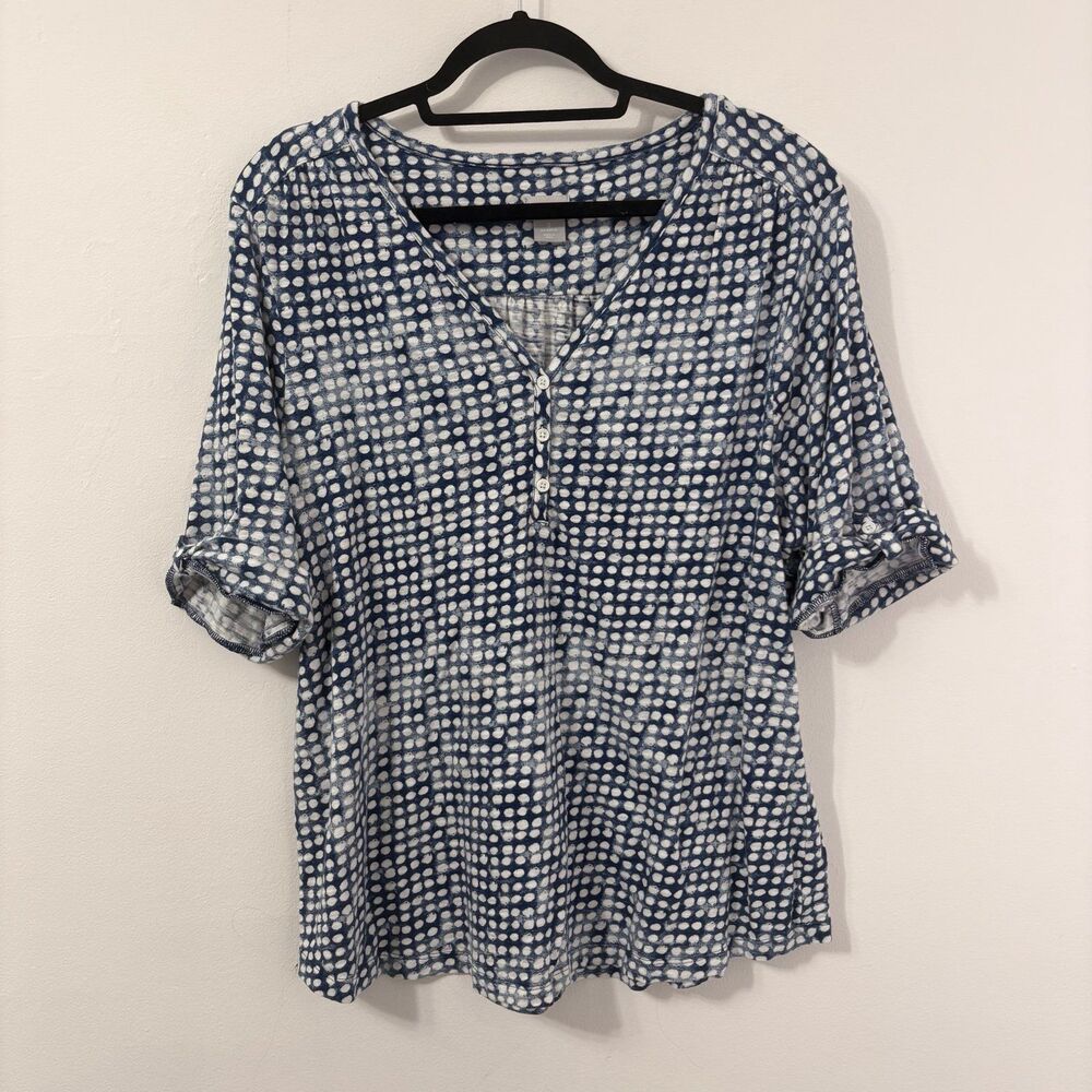 Chico’s Blue and White Polka Dot Tunic Top Sz 3